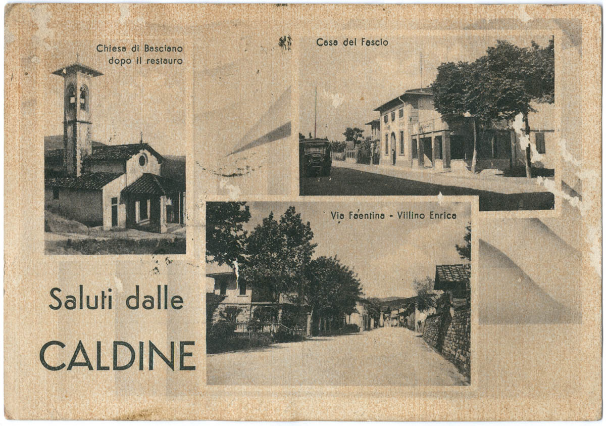Collezione R.Jahier, 1941, Caldine. Cartolina a veduta multipla “Saluti dalle Caldine”
